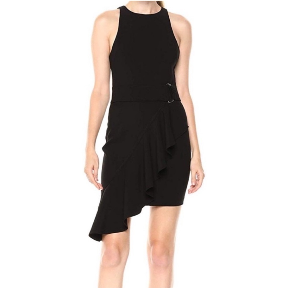 Likely Black Ruffle Asymmetrical Sleeveless Dress